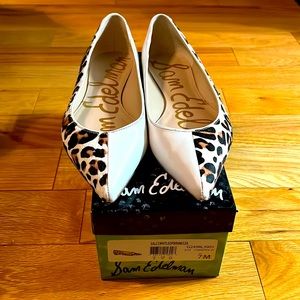 Womens Sam Edelman flats, ivory (leather) and leopard (textured), size 7